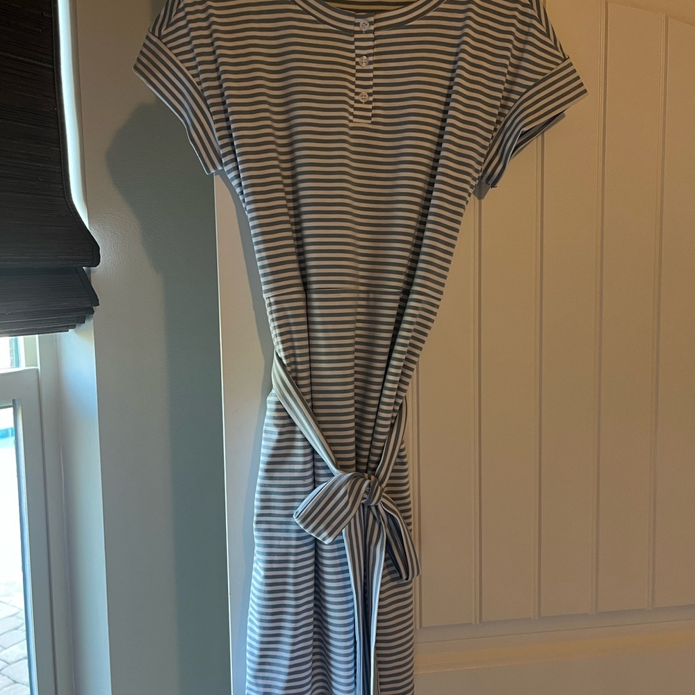 Striped Gray and White Casual Dress